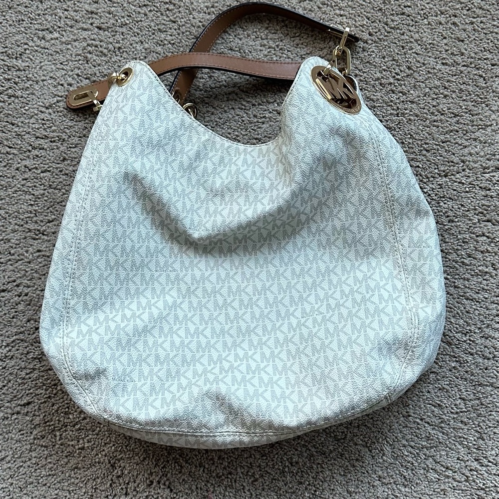 Michael Kors Cream and Brown Hobo Bag